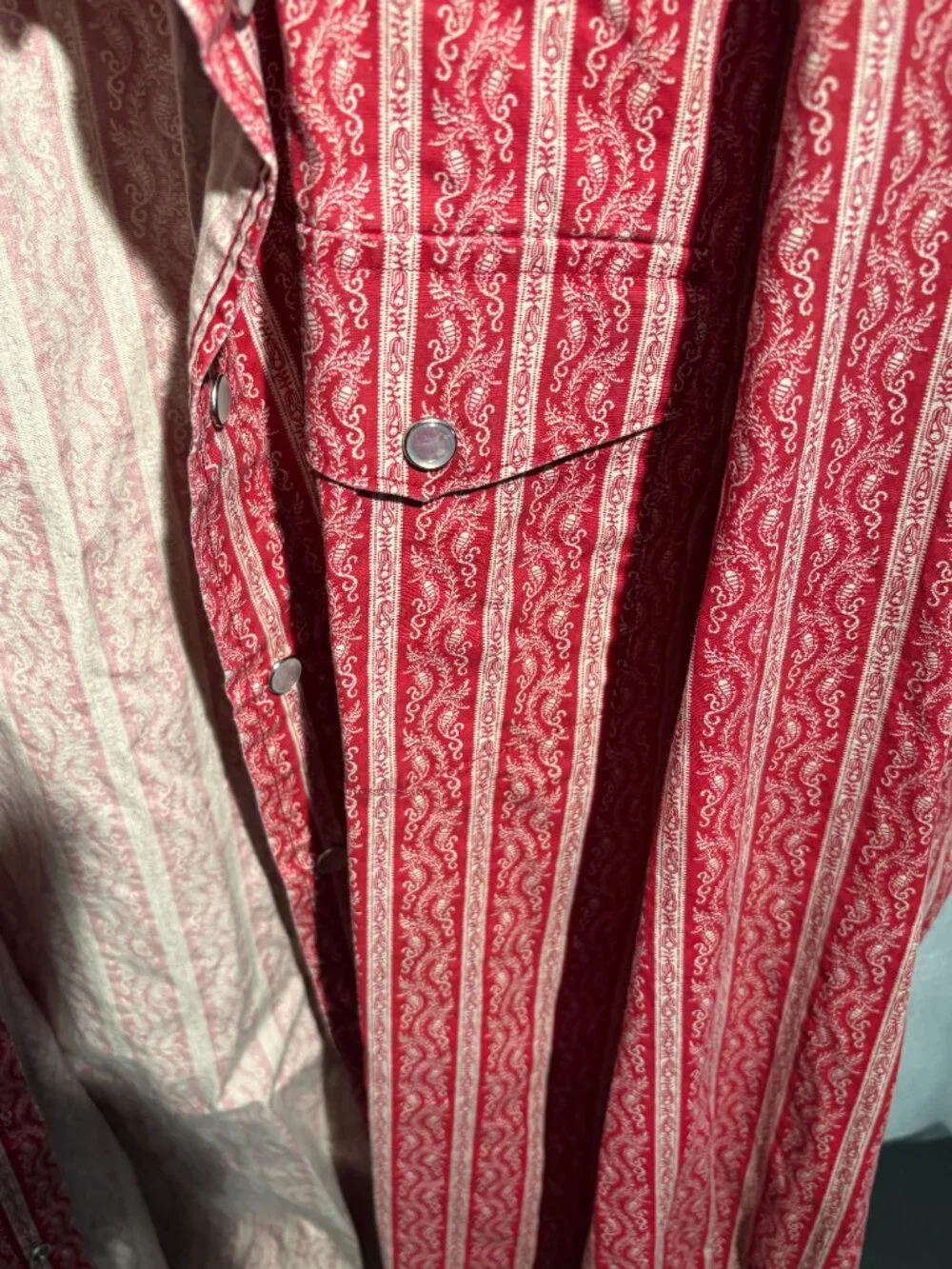 Tommy Hilfiger Western Pearl Snap Shirt Mens XL Red Paisley Stripe